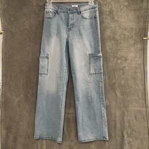 Bleu Jeans Womens 8 Light Wash Cargo Straight Leg Utility Denim Pockets Stretch